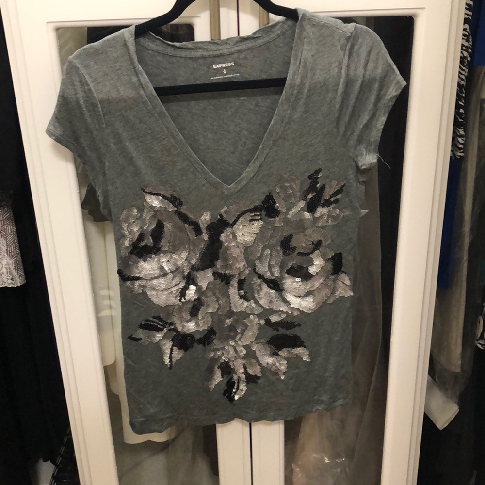 Express Gray Sequin Tee